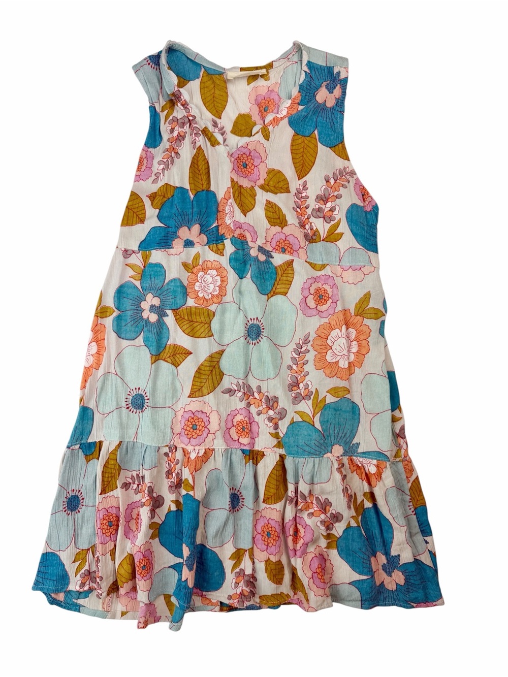 Girls Angie Floral Tiered Dress in Blue, Pink & Mustard
